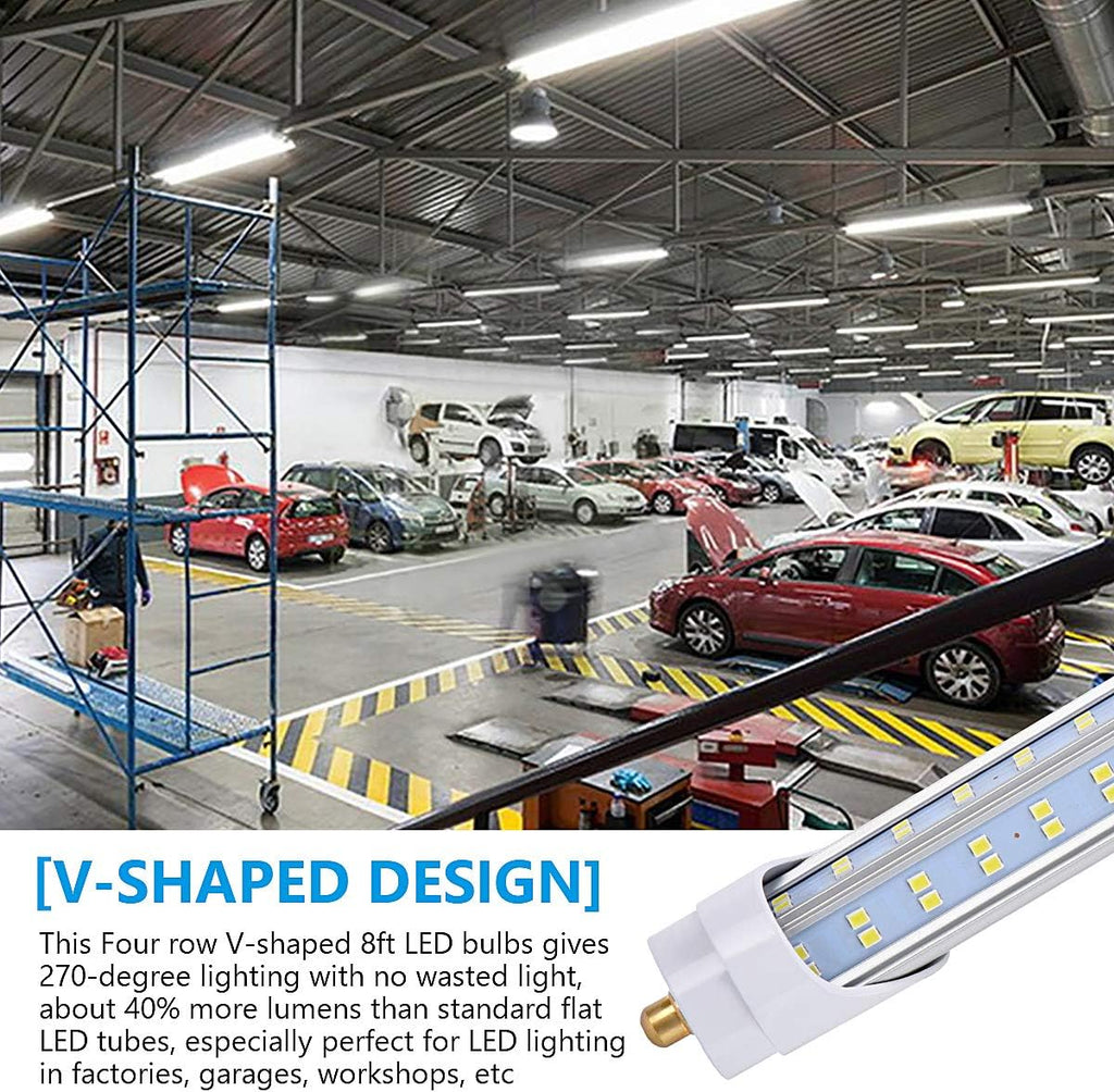 (Pack of 10 8 Foot LED Bulbs,150W 18800lm 6000K, Super Bright, T8 T10 T12 LED Tube Lights, FA8 Single Pin LED Lights, Clear Cover, V Shaped,to Replace Fluorescent Light Bulb