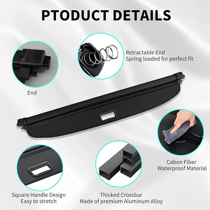 Tecoom Cargo Cover fit for Chevy Blazer EV 2024 Accessories, Retractable Rear Trunk Cover Luggage Security Shade, Anti-Peeping Privacy Screen Protector, Carbon Fiber Texture