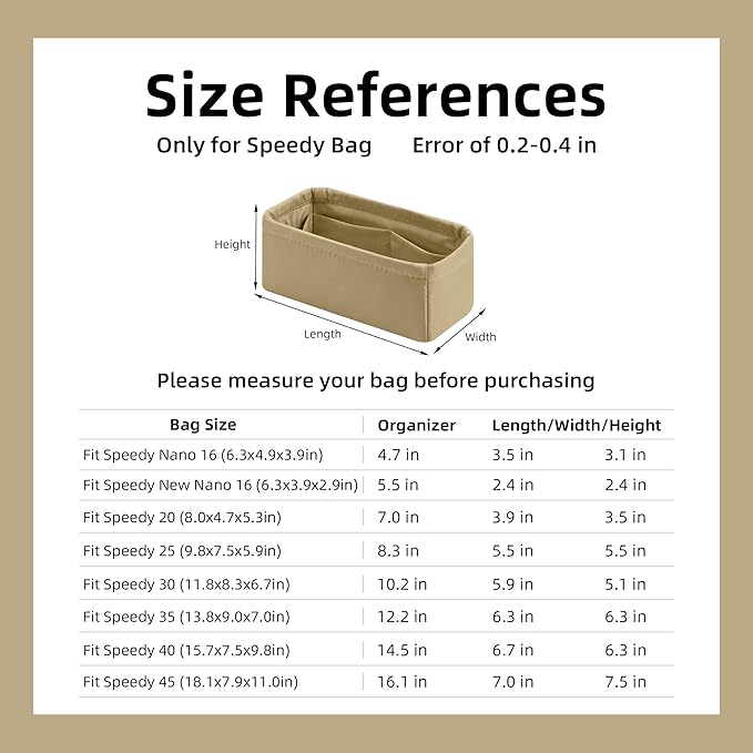 DGAZ Silk Purse Organizer Insert Fits LV Speedy 16/20/25/30/35/40/45 bags，Silky Smooth Bag Organizer，Luxury Handbag & Tote Shaper(S2 trench,SP16)