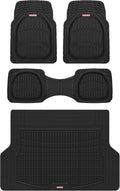 Motor Trend FlexTough Contour Liners Deep Dish 3 pc Rubber Floor Mats & Trimmable Trunk Liner Cargo Mat - Heavy Duty All Weather Protection Car Mats with Traction Grips Car Accessories (Black)