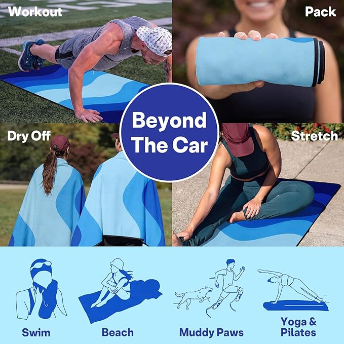 2 Pack Car Seat Towel Covers, Sweat Protector for Front Seats, Premium Thickened Microfiber with Elastic Strap, Breathable & Quick Dry, Machine Washable Cover for Gym Running Universal Fit Waves
