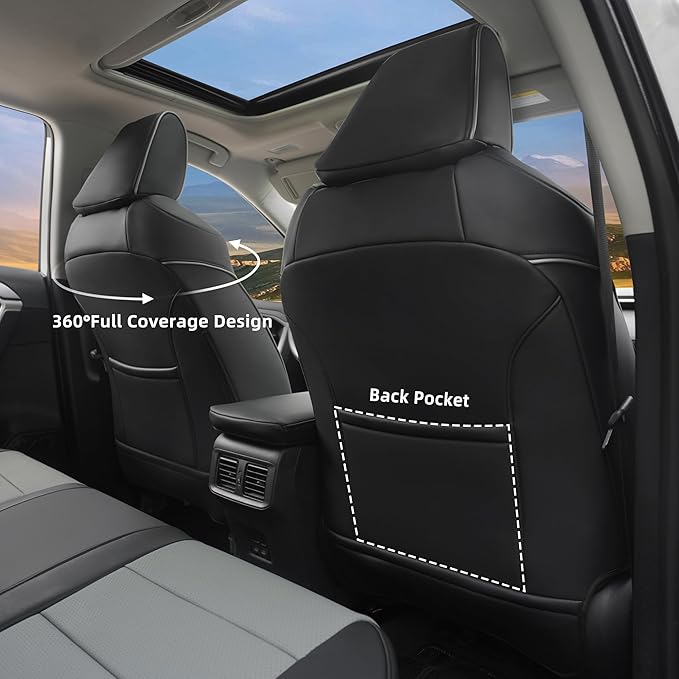 Lolcar Rav4 Seat Covers Custom Fit for Toyota Rav4 2019 2020 2021 2022 2023 2024 2025 LE,XLE,XLE Premium,Limited, Leather Truck Seat Cover Full Set for SUV,Faux Leather(Black/Gray)