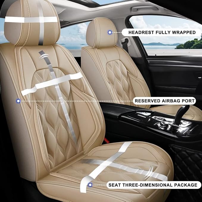 AOMSAZTO Car Seat Covers,2 Front Seats Custom Fit for Nissan Murano 2011-2025 2026,Leather Car Seat Cover Seat Cushion Protector,Airbag Compatible Waterproof Beige