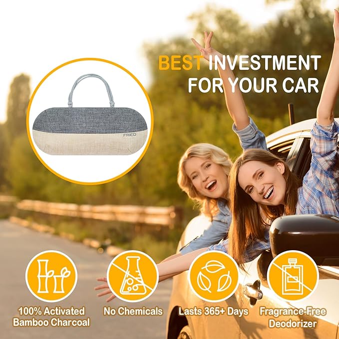Car Air Freshener, 100% Activated Bamboo Charcoal Air Purifying Bag | Lasts 365+ Days | Fragrance-Free Deodorizer - Absorb Smoke Smell and Bad Odors
