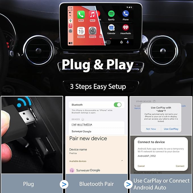 Sunweyer 2024 Latest Wireless CarPlay & Android Auto Dongle 2 in 1 Auto Connect Box,USB Type-C Port,Supports Online Updates Wired to Wireless Adapter