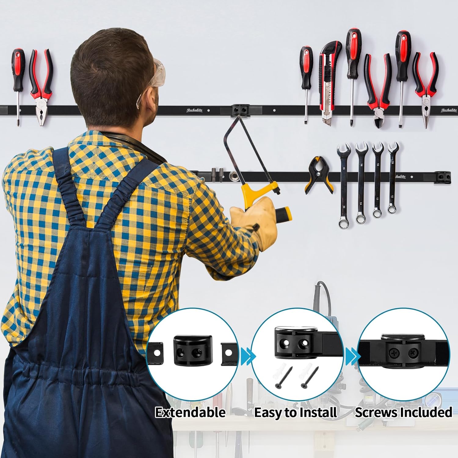 4 Pieces 24" Magnetic Tool Holder Strip, Black Magnet Bar, Metal Tool Organizer Rack for Garage Organization, Easy To Install in Workshop, Mounting Screws Included