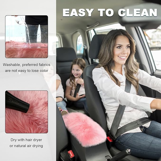 Center Console Cover, 11.81"×7.87" Automotive Fluffy Plush Center Armrest Protector, Universal Furry Comfortable Center Console Pad for Cars Trucks SUVs, Car Accessories (Light Pink)