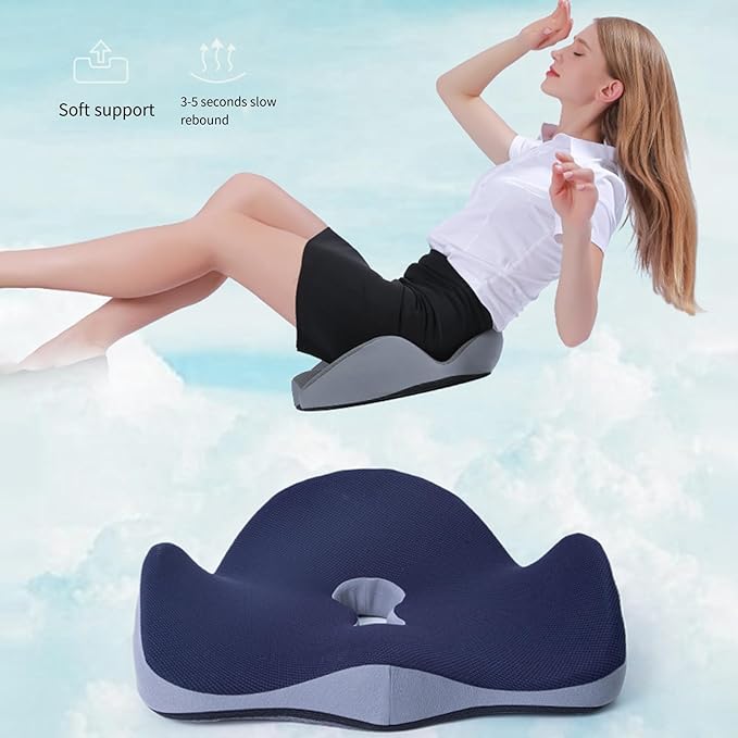 Car Seat Cushion for Long Driving, Ergonomic Memory Foam Seat Cushion, Car Seat Cushion for Back Pain and Lumbar Support Non Slip and Easy Clean for Driving Gaming Chair and Travel B Black