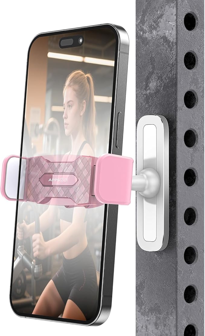 APPS2Car Gym Magnetic Phone Holder, 360 Adjustable, Compatible with 4.7-6.5" Smartphones, Alloy Base and Joint, Gym Accessories for Women, Pink