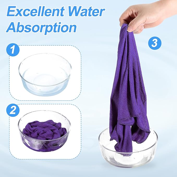 HARFINGTON 2 Pack Microfiber Cleaning Cloth, 24" x 12" Multi-Functional Cleaning Towels Reusable Absorbent Rags for Car Wash Kitchen Household Window Clean, Purple