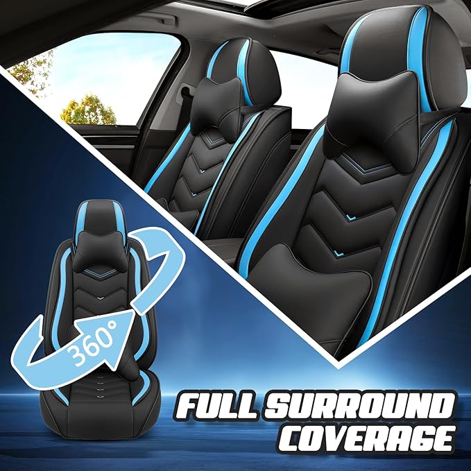 Car Seat Covers for Lexus ES 350 2007-2026, Premium Nappa Leather Car Seat Cover, Stylish Sport Seat Covers， Automobile Seat Cover Sets.(Luxury 2 Seats/Black Blue)