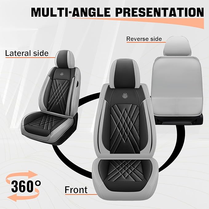 Car Seat Covers Compatible with Toyota Camry 2012-2026 Durable Waterproof Automotive Seat Covers Stretchable Fabric Material, Airbag Compatibility, Premium Nappa Leather(Black Gray, 2 Pcs Front)