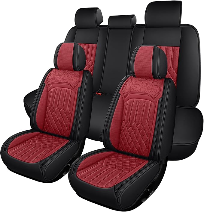 Car Seat Covers for Genesis GV70 2022-2025 2026, Full Set Premium Nappa Leather Waterproof Breathable Anti-Slip Airbag Compatible Car Seats Protector, Car Interior Seats Cover (Black+Red)