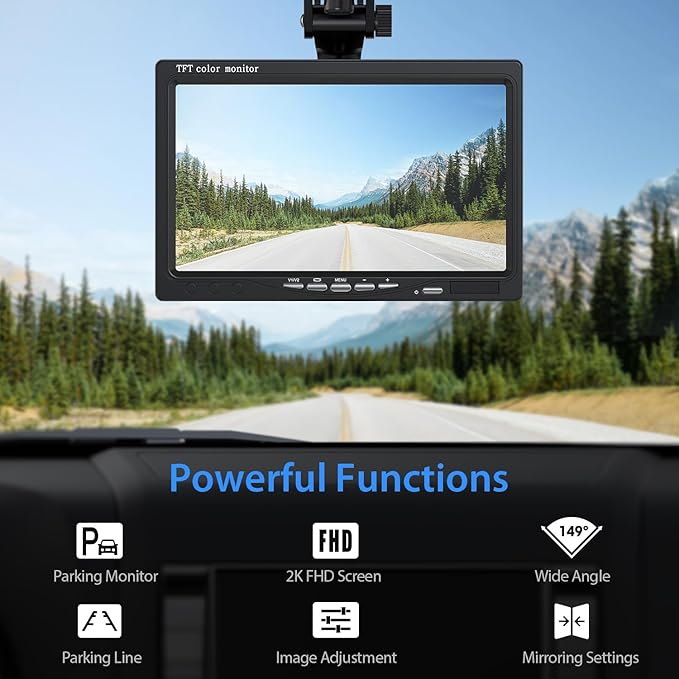 eRapta Backup Camera for Truck 7''HD 2K Front/Rear View Monitor kit IP69 Waterproof Night Vision DIY Grid Lines for Car RVs Trucks Tractors Bus Semi-Trailers Pickup AY7