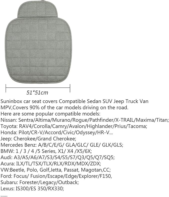 Suninbox Linen Seat Cover for Car,2 Pack Bottom Seat Covers for Trucks, Car Seat Cushion,Pads,Mat,Protector Universal Fit Most Automotive[Gray Front Seat]