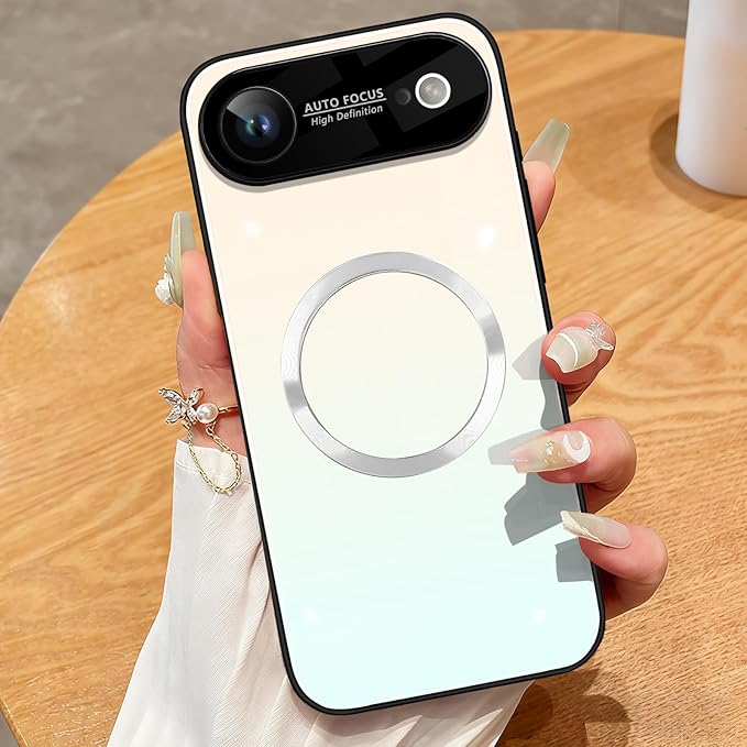 Guppy Compatible with iPhone Air Magnetic Case, with Full Camera Lens Protector [Compatible with MagSafe] Scratch Resistant Gradient Glass Back Cover Phone Case-White