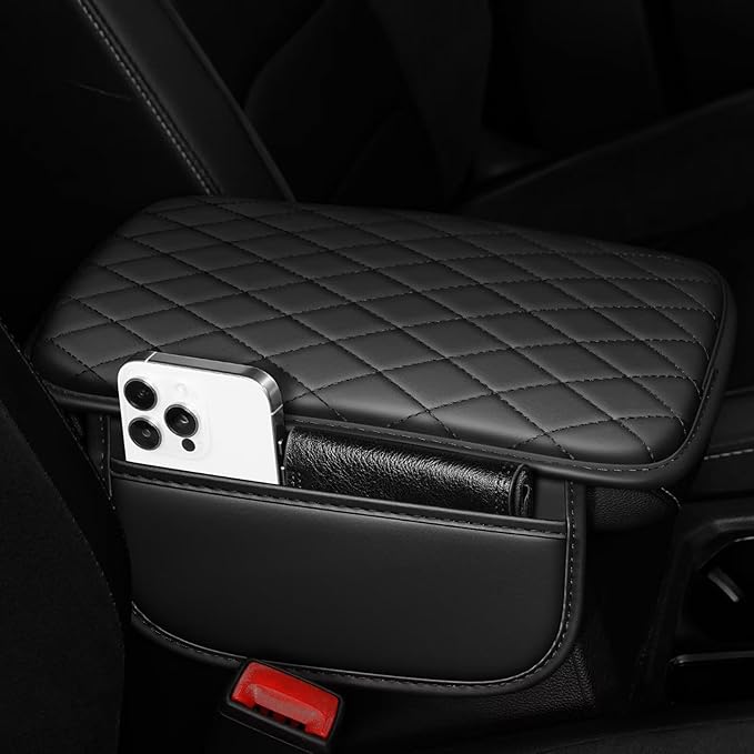 Upgraded Car Center Console Cover Fit for Corolla Cross Faux Leather Car Armrest Cover Cushion with 2 Storage Bags,Car Armrest Storage Box Interior Accessories(Black)