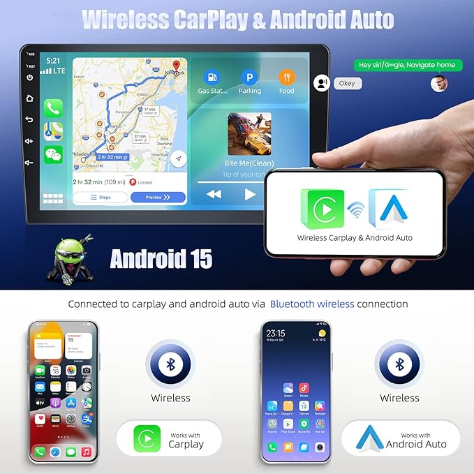 4 Core+64G Car Stereo Radio for Honda Civic 2006-2011 with Wireless Carplay Android Auto,10.1" Android 15 Touchscreen Car Radio with WiFi GPS Mirror Link Bluetooth EQ FM RDS SWC + Backup Camera