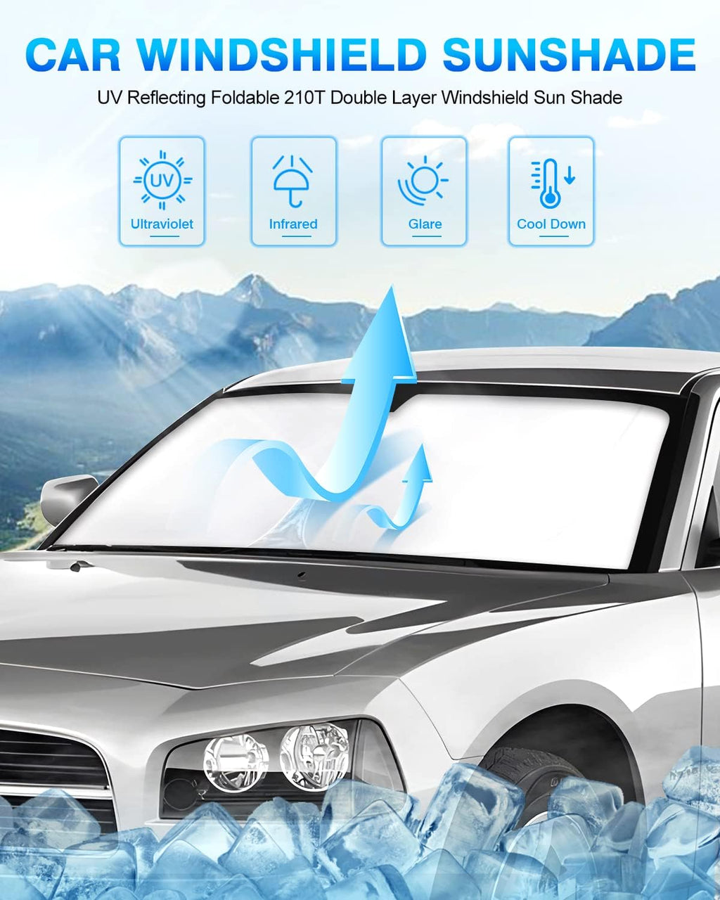 KUST Windshield Sun Shade for 2006–2010 Dodge Charger Window Shade Sun Visor Cover Foldable Blocks UV Rays Keep Your Car Cooler