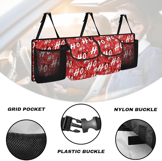 Car Trunk Organizer Red Christmas Car Back Seat Hanging Storage Bag Multipurpose Auto Interior Accessories for Hatchback Crossover Minivan Truck MPV