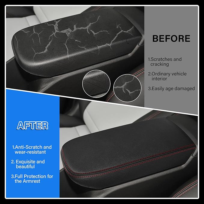 Console Cover for 2024 2025 2026 Chevrolet Trax (LS/1RS/LT/2RS/ACTIV) Leather Center ArmRest Box Cover Pad 2024 2025 2026 Chevy Trax Accessories Protector Cushion (Red Stitches)