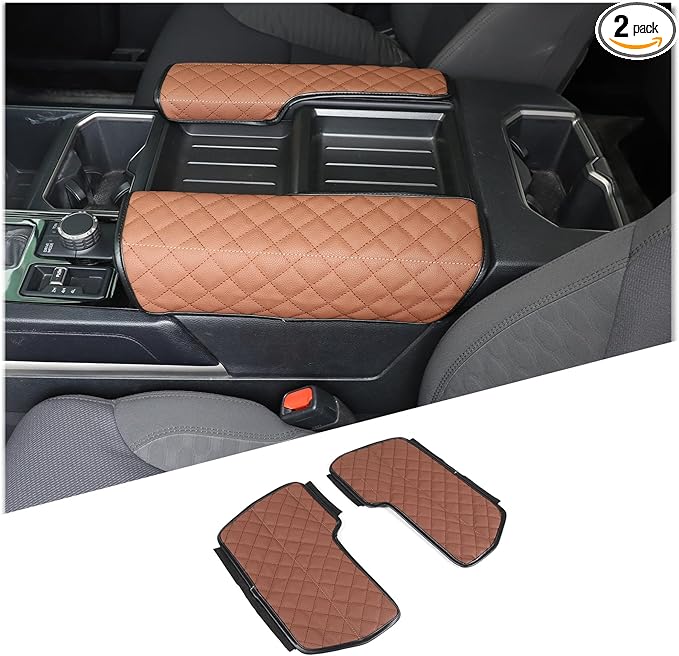 2PCS Center Console Armrest Cover for Toyot@ Tundra 2022-2025 /Sequoia 2023-2025 Accessories, Leather Front Seat Armrest Box Cushion Protector Waterproof Anti-Scratch (Left-Hand Drive)