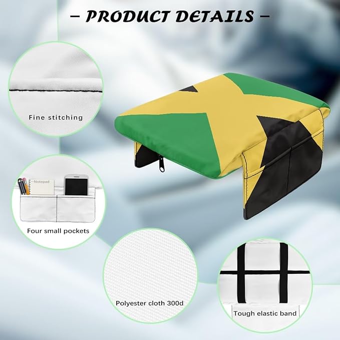 Auto Center Console Pad, Non-Slip Armrest Seat Box Cover, Car Interior Accessories, Jamaican Flag Auto Armrest Cover Protector for Vehicle, SUV, Truck