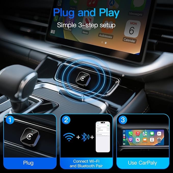 (2026 Upgraded) Wireless CarPlay Adapter for Apple iPhone＆Android, Small Size,Plug and Play,Fast and Stable Connection Wireless Adapter for CarPlay＆Android-No Latency to Screen(Blue)