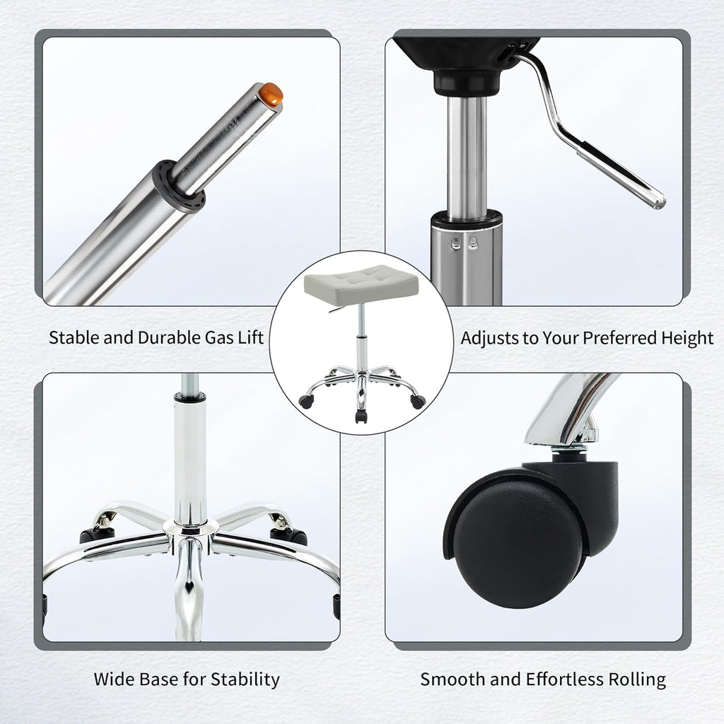 Adjustable Drafting Stools 17-21 inch (Saddle Shaped Seat) (300lbs Capacity) Office Stool with Wheels (Gray)