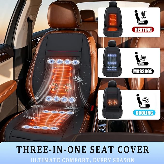 2026 Upgraded 3-in-1 Cooling Car Seat Cover with Climate Control & Massage, 12V Ventilated Cooling Seat Cushion for Summer, Universal Fit for Car SUV Truck Front Seat (black2)