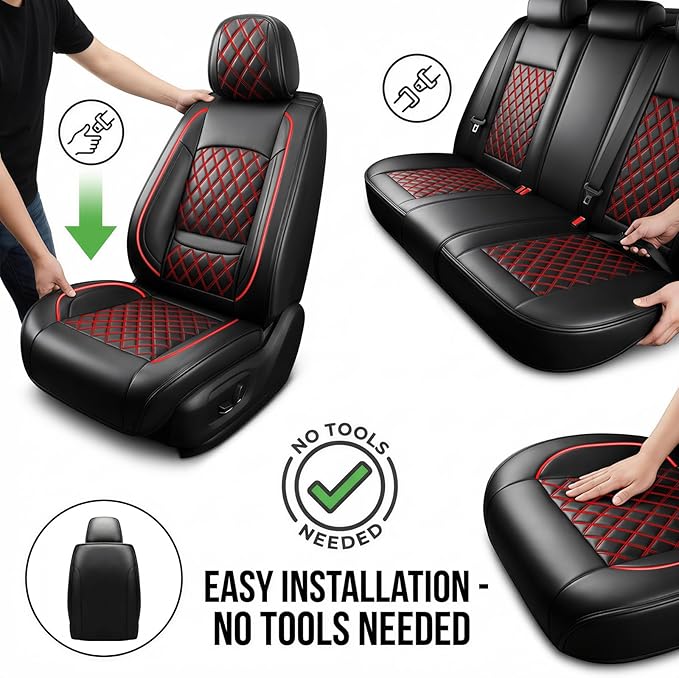 Fit RLX Car Seat Covers for Acura RLX 2013-2020 - Premium Leather, Waterproof, All-Weather, Airbag Compatible, Anti-Slip, Breathable, Easy Install, Seat Protectors, Full Set, Redline