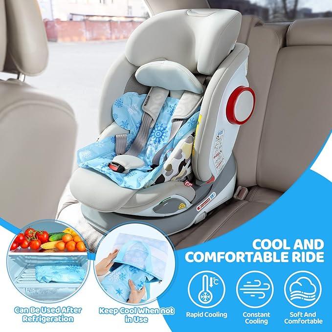 Orzbow Car Seat Cooling Pad with Insulated Bag, Gel Car Seat Cooler Pad for Babies, Toddler, Infant, Portable Cooling Mat for Strollers and Carseats, Keep Baby Cool in Summer, Blue