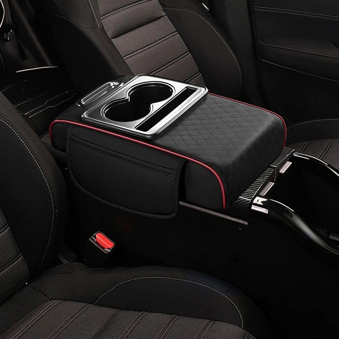 Car Center Console Pad PU Leather Armrest Organizer with Tissue Box Slot for Vehicles, Style H