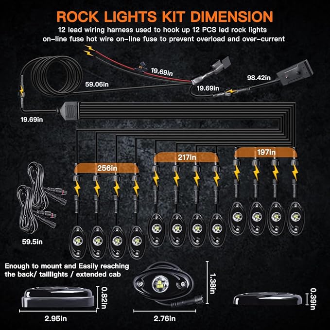 LEDMIRCY R1 Pure White Rock Lights Kit with Switch Wire Harness 12PCS Super Bright LED Rock Lights White for Offroad Trucks ATV UTV SUV High Power Underglow Under Body Light Waterproof Shockproof