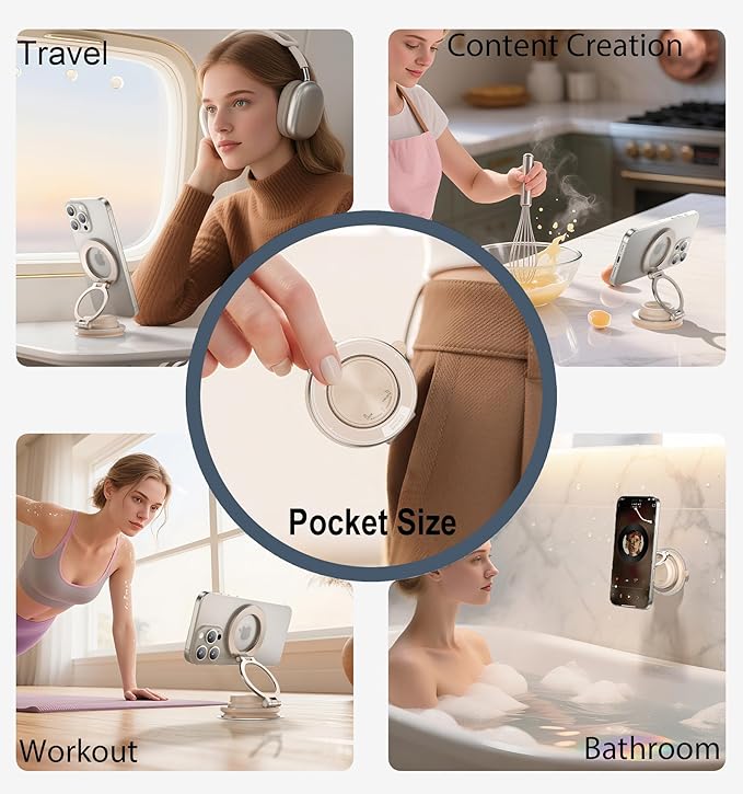 BOCLOUD 2026 Next-Gen Suction Cup Phone Mount Cute 360° Zinc Alloy 109 LBS Phone Stand Vacuum Magnetic Car Holder for MagSafe Strongest Accessories for iPhone 16 15 14... Android