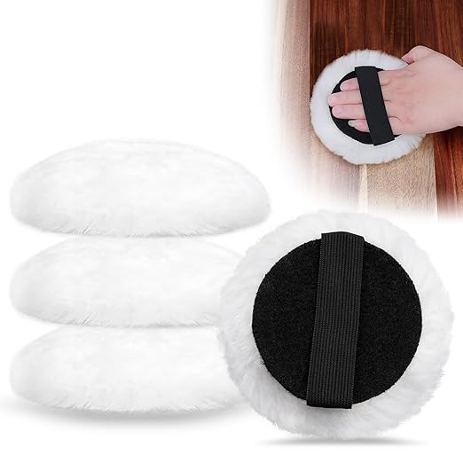 4 Pcs Lambswool Stain Pad,5'' Reusable Wood Stain Applicator Pads Lambswool Wax Applicator Staining Pads for Wood Furniture,Floors,Latex Oil Based Finishes Paints Buffing polishing