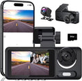 3 Channel Dash Cam, Dash Camera, 1080P Full UHD Car Camera Front and Rear Inside with 64GB Card,Built-in Super Night Vision,2.0'' IPS Screen,170°Wide Angle,WDR, 24H Parking Mode, Loop Recording