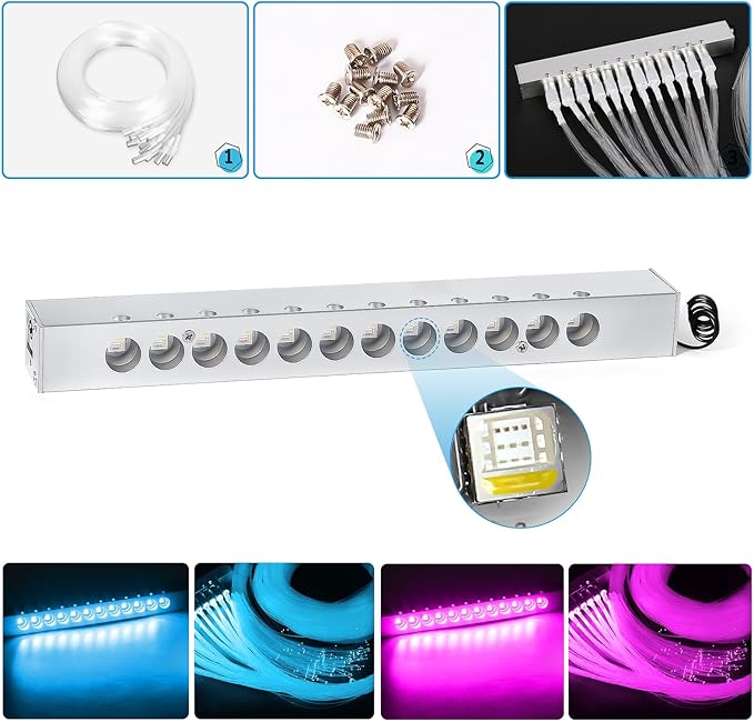 Split Car Starlight Headliner Kit, 4 Colors 12W Meteor Fiber Optic Star Ceiling Lights, 1200pcs*0.02in*9.8ft+240 RGBW Shooting Stars Lights for Car Home Theaters Roof Décor