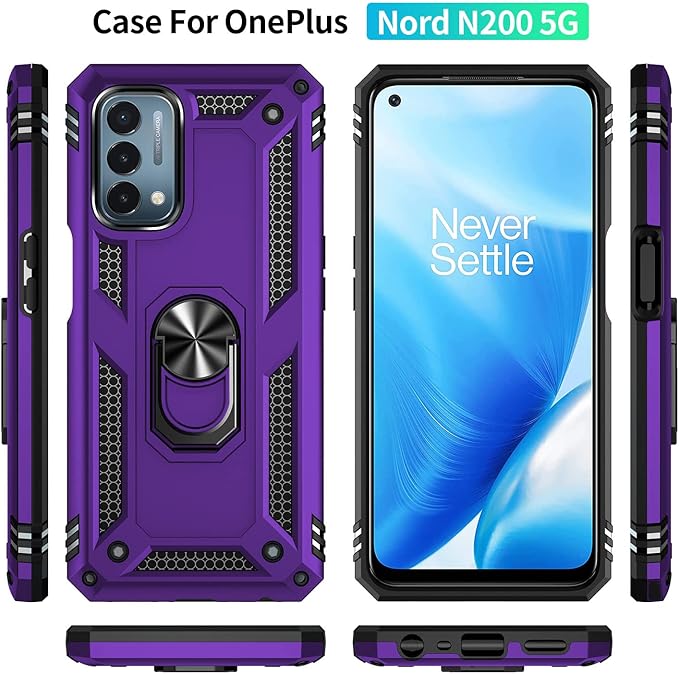 for OnePlus Nord N200 5G Case,with Screen Protector,[Military Grade] 16ft. Drop Tested Cover with Magnetic Kickstand Car Mount Protective Case for OnePlus Nord N200 5G, Purple