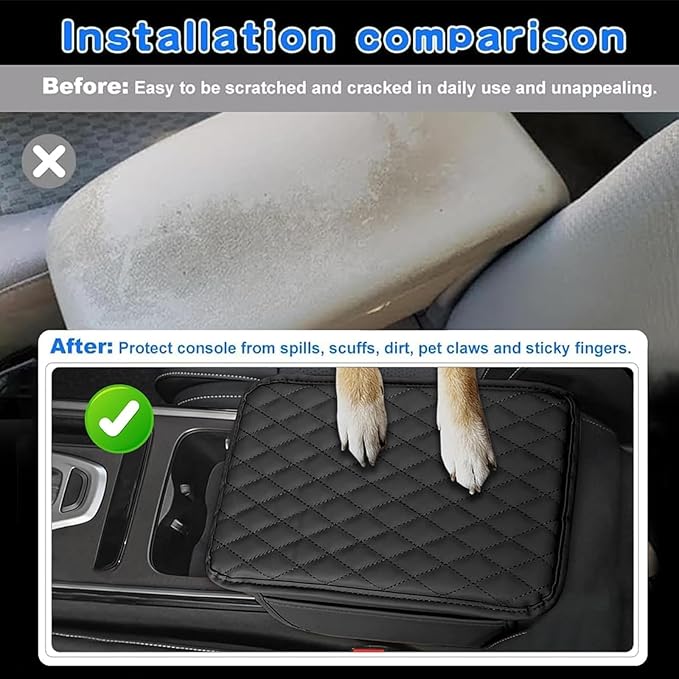 Car Armrest Cushion for Isuzu D-MAX MU-X 2015-2025, Center Console Covers Pad Leather Accessories, Arm Rest Protector Mat with Side Storage Bag for SUV/Sedan/Truck,A/Black