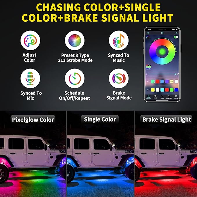 10 Pods Full Angle RGB Rock Lights Compatible with 12V Trucks Jeep UTV SUV ATV Boat Golf Cart, Waterproof Multi-Color, App/Remote Control Led Rock Lights with Music Mode(Patented)