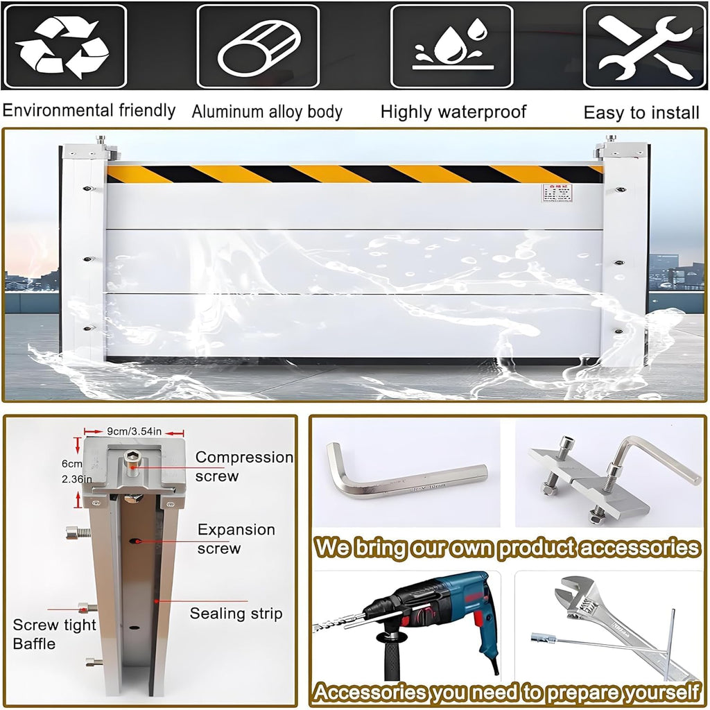 Flood Barriers for Home Exterior - Aluminum Alloy Outdoor Easy Flood Barrier Garage Doors Water Barriers for Flooding,H7.9 Inch/L12FT