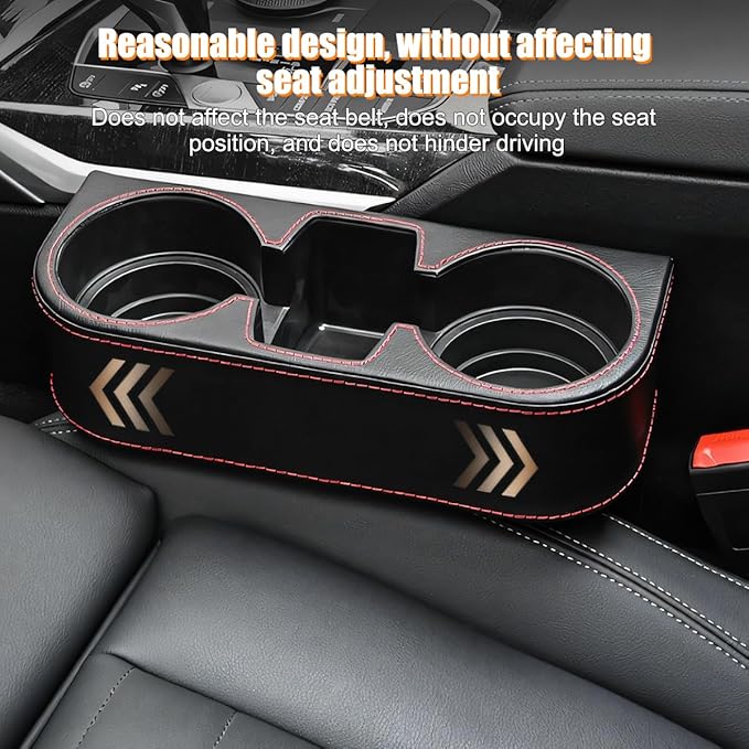 Car Seat Gap Filler Organizer with Cup Holder, Leather Multifunctional Vehicle Front Seat Crevice Storage Box Bag, Automotive Console Side Bucket Pocket, Universal Fit (Black)