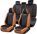 FLORICH Car Seat Covers Full Set Leather Automotive Seat Cover Waterproof 5 Seats Car Seat Protectors Luxury Front and Back Seat Cushions Universal Fit for Most Cars SUV Trucks, Brown&Black