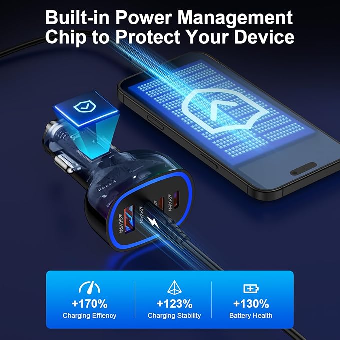 Samsung Car Charger USB C 90W Fast Charging Adapter for Samsung Galaxy A17 A16 A15 5G A56 A36 S25 Edge S24 Ultra S23 S22 S21 4Port Cigarette Lighter Fast Car Phone Charger for iPhone 17 16 Pro Max 15