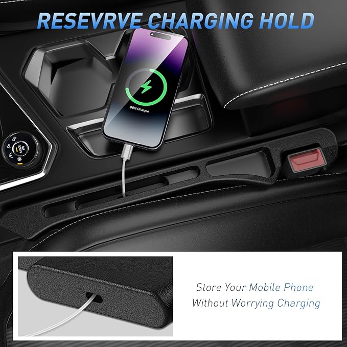 Car Seat Gap Filler 2Pack, Inserts Between Seats Console with Organizer Storage Upgraded Phone Holder Car Side Seat Gap Fillers Cars Front Seats Fill Plug Car Essentials for Vehicle SUV Truck (Black)