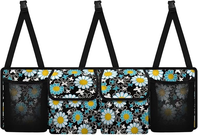 Cartoon Sunflower Print Car Trunk Organizer, Car Accessories Universal Detachable Foldable Car Back Seat Storage Bag with 4 Pockets for Most SUVs Sedans Trucks Vans