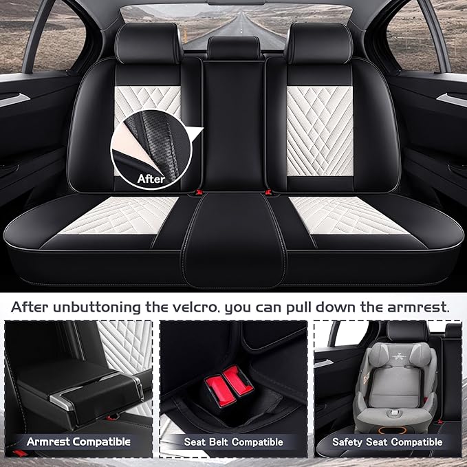 Truck Seat Covers for Chevy Silverado 1500 2007-2026, Waterproof Premium Leather Full Coverage Car Seat Cover, Muscle Sport Style Auto Interior Seat Cover Sets (Full Set/Black White)