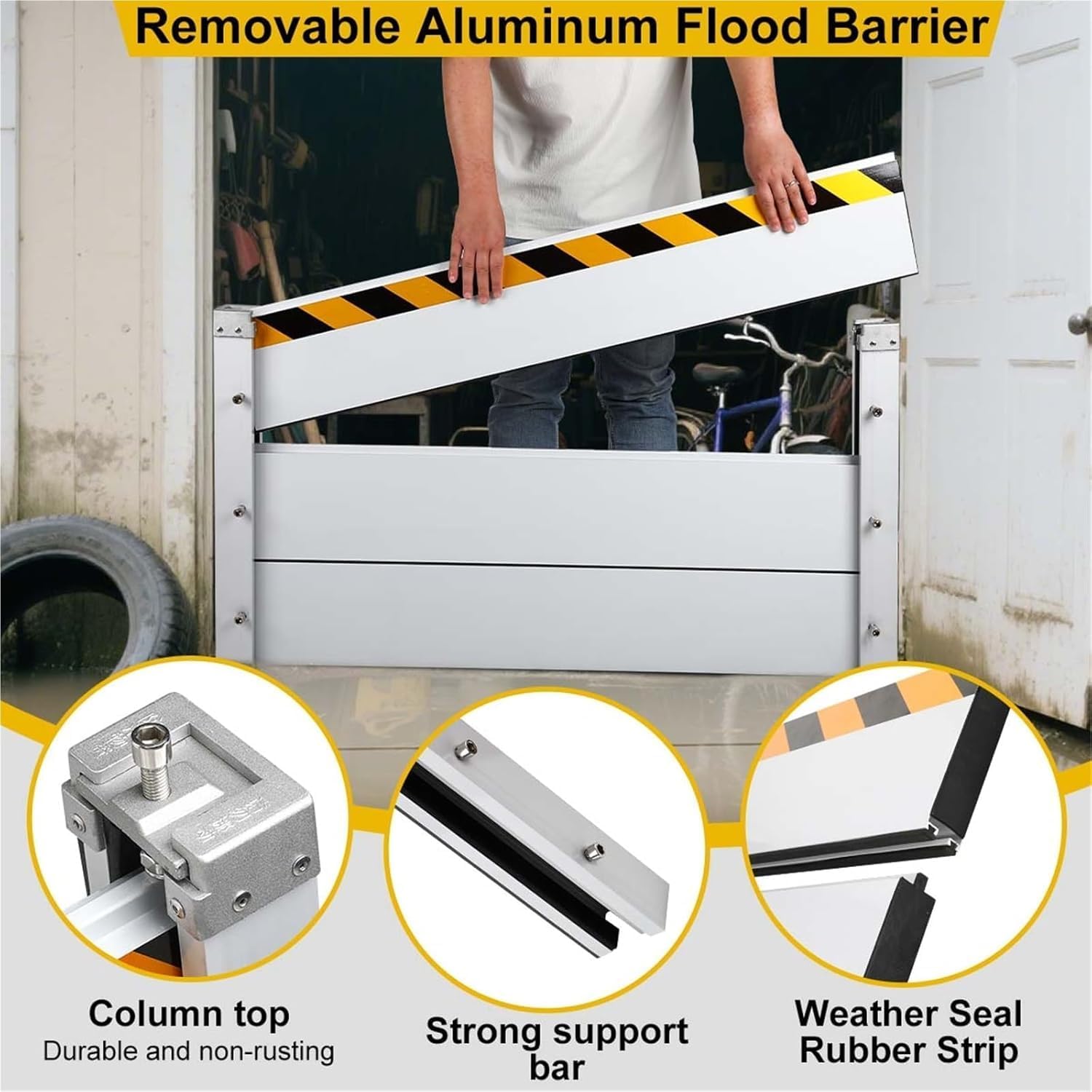 Reusable Heavy Duty Aluminum Flood Barriers for Home Exterior, Flood Protection Barriers Water Barrier Door Quick Detachable Garage Doors Detachable Mobile Rain Water Baffle (H 7.9 inch L 8.5FT)