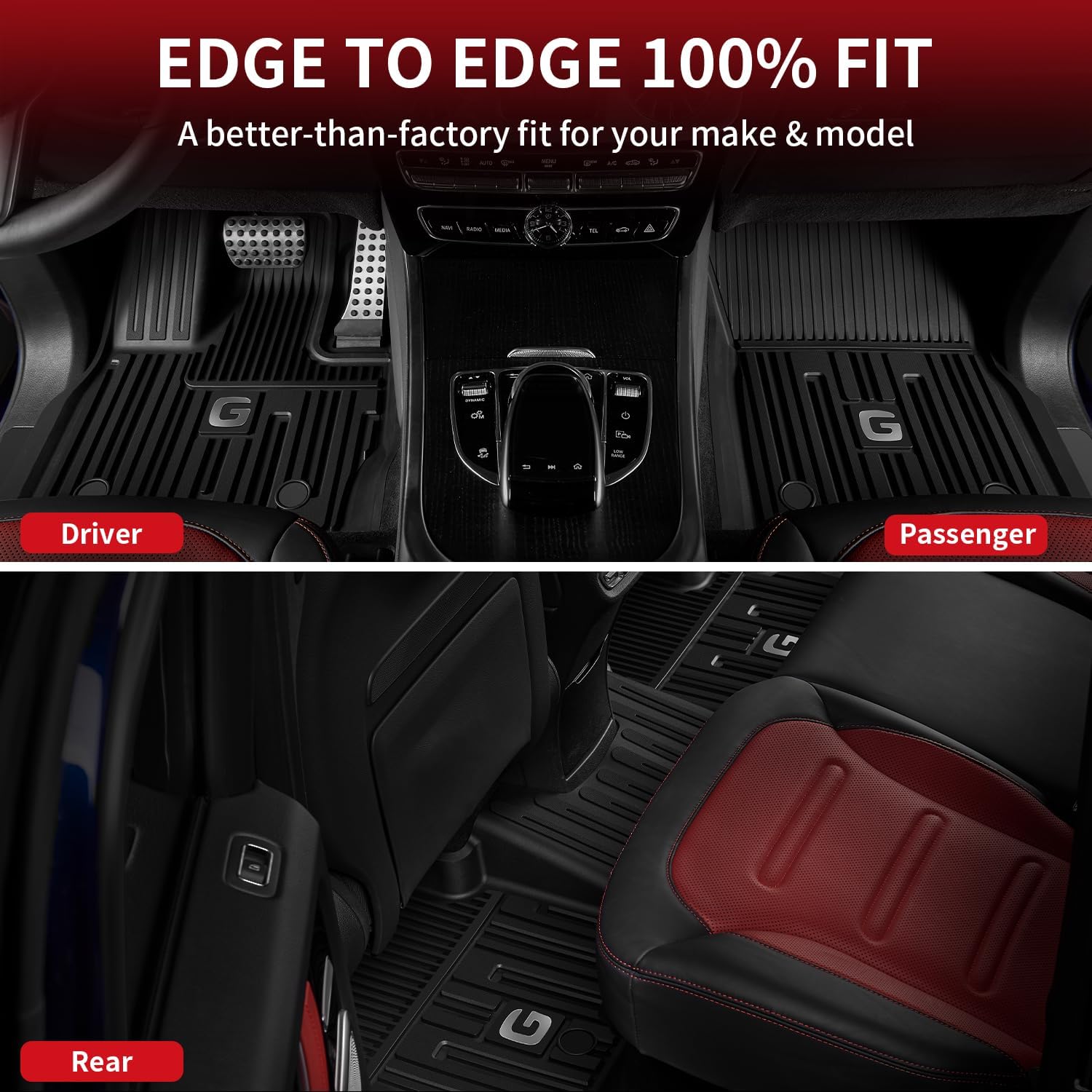 LASFIT Floor Mats for Mercedes Benz G Class 2026 2025 2024 2023 2022-2019 G550 / G580 / G63 AMG, All Weather TPE Custom Fit Car Mats for Benz G Class Floor Liners 2019-2026, 1st & 2nd Row Set, Black